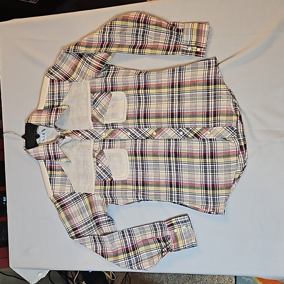 Vintage H.I.S Western Pearl Snap Shirt  sz M Plaid with  Cream accent yoke and - Picture 1 of 11